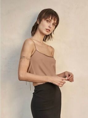 Midheaven Devin Satin Cami Top and Thayer Skirt Set in Camel Medium